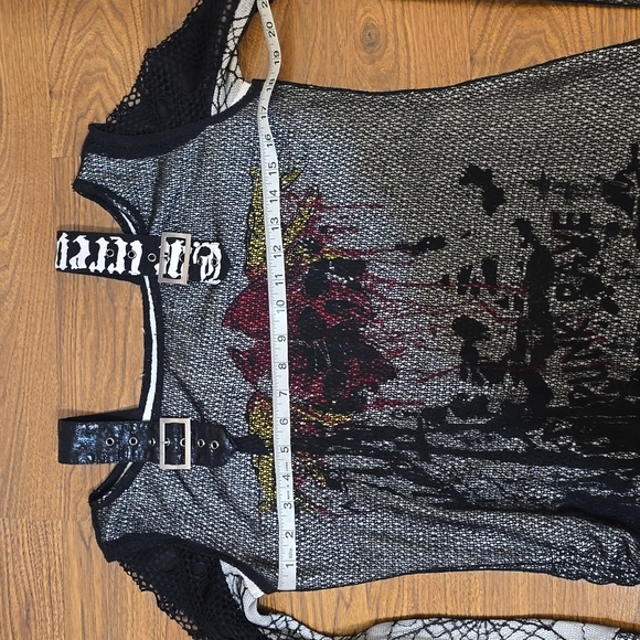 PUNK RAVE TUNIC TOP Knit Overlay Oversized Sleeves Emo Grunge Scene Indie Goth - Picture 8 of 13